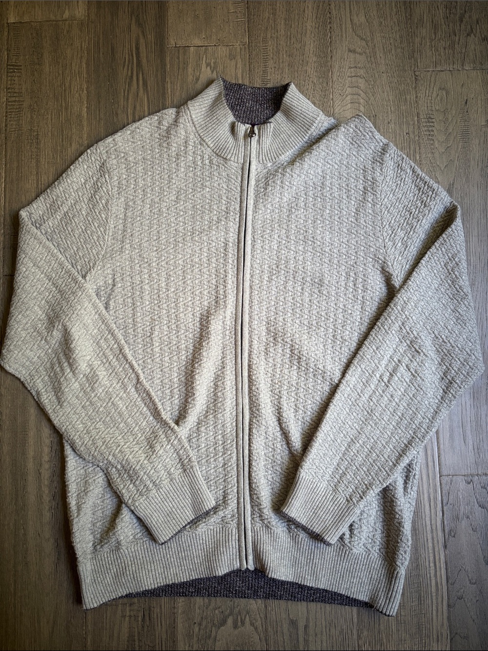 Robert Graham | 100% Cotton Light Grey Full-Zip Textured Sweater Cardigan Size M